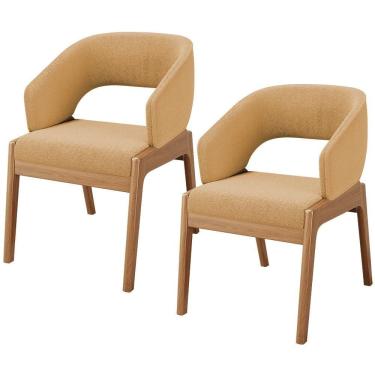 Imagem de Kit 02 Cadeiras De Jantar E Estar Living Estofada Lince L02 Bouclê Mostarda