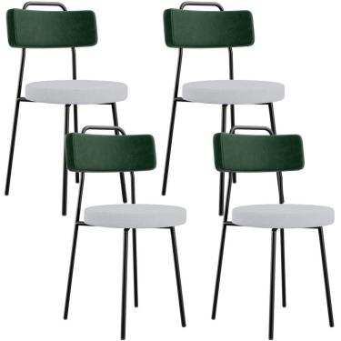 Imagem de Kit 04 Cadeiras Decorativa Estofada Sala Jantar Barcelona L02 Facto Verde Musgo Linho Cinza - Lyam