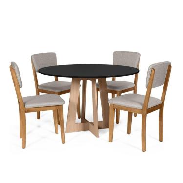 Imagem de Mesa De Jantar Redonda Montreal Pret/jade Com 4 Cadeiras Estofadas Ella Cinza Claro