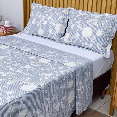 Imagem de Cobre Leito King Estampado Colcha Dupla Face Matelado c/ Porta Travess