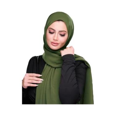Imagem de Hijab Muçulmano De Cor Sólida Em Chiffon Bolha, Lenço Feminino Islâmic