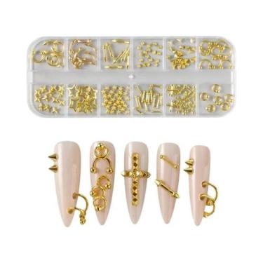 Imagem de Decorações De Unhas Punk Com Rebites Prateados E Dourados, 12 Grades, 