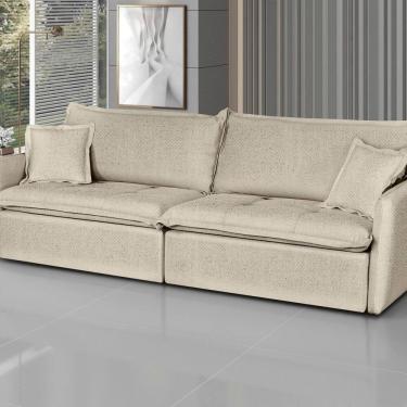 Imagem de Sofá Retrátil e Reclinável 220cm Linho Milano Marfim