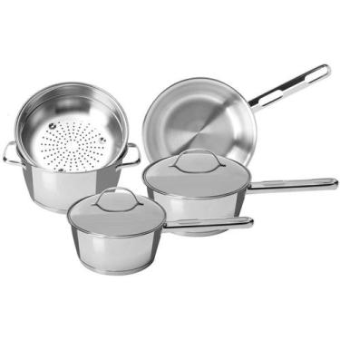 Imagem de Jogo de Panelas 5 Peças Tramontina Allegra Aço Inox Fundo Triplo Origi