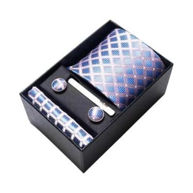 Imagem de Conjunto De Abotoaduras, Gravata E Lenço De Bolso Masculino Listrado R