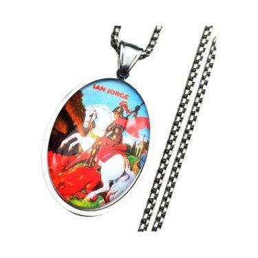 Imagem de Colar De Pingente De Vidro Em Aço Inoxidável Cor Dourada São Jorge Par