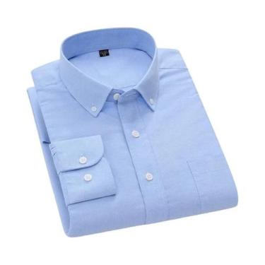 Imagem de Camisa Casual De Negócios Masculina Em Algodão, Manga Longa, Com Botão