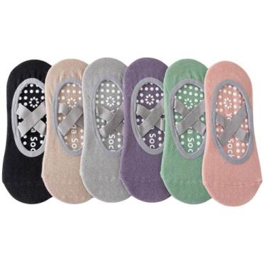 Imagem de Meias Sapatilha Antiderrapante Pilates Yoga unissex 6 pares Cor:Colori