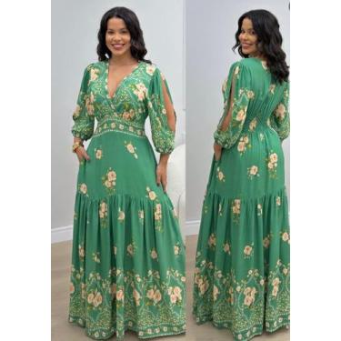 Imagem de Vestido Longo Inspirado em Estampas Tropicais - Flor de Maria, Verde, 