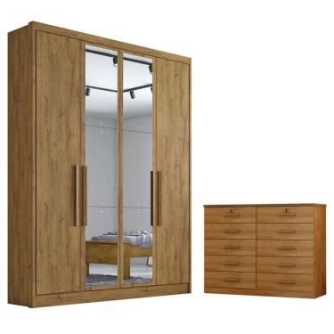 Imagem de Guarda Roupa Solteiro Sevilha Com Nicho E Espelho E Gaveteiro Milão Com Chave Cumaru 23 - Horizonte