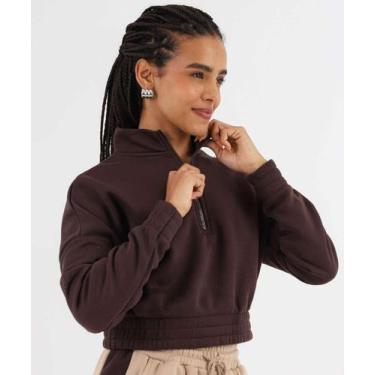 Imagem de Blusão Feminino Cropped Moletom Flanelado Marisa Marro-49099, Marrom, 