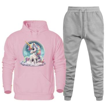 Imagem de Conjunto de Moletom Canguru Plus Size Feminino Blusa Estampa Unicornio Com Calça Jogger Basica-Feminino