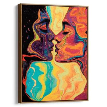 Imagem de Quadro decorativo Beijo Psicodélico - Art Canvas, 120 x 80 cm, Tabaco