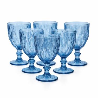 Imagem de Conjunto 6 Taças de Vidro Azul 330ml Lapidadas Elegantes Resistentes -