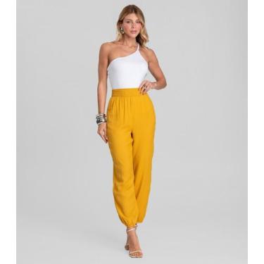 Imagem de Calça Feminina Aladim em Tecido Viscose Dianna Amarelo, GG, Amarelo