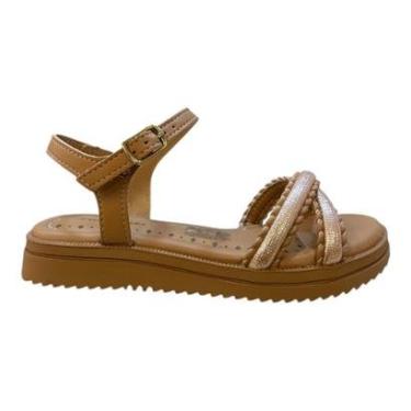 Imagem de Sandalia Infantil Menina Pink Cats Casual Conforto Brilho Metalizado Trançado V5862 Nude-Feminino