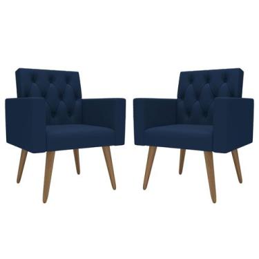 Imagem de Kit 2 Poltronas Thais Sala De Jantar Luxo - Móveis Mafer, Azul-marinho