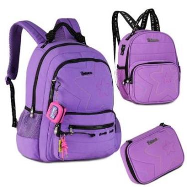 Imagem de Kit mochila escolar feminina com lancheira e estojo Luluca Original-Feminino