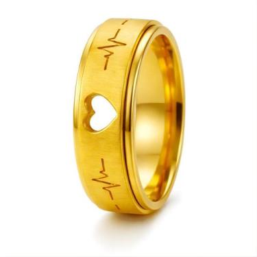 Imagem de Aliança Banhada Ouro 18k Coração Batimentos 6mm Luxo Casamento Noivado