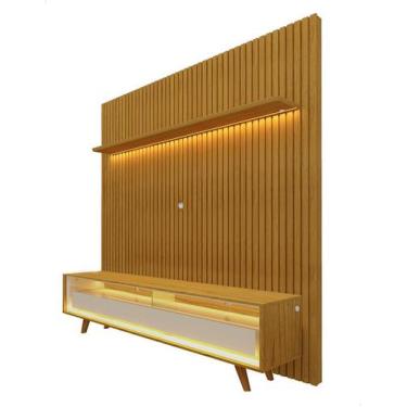 Imagem de Painel Home para TV até 75 Polegadas Ripado com Pés de Madeira Rio par