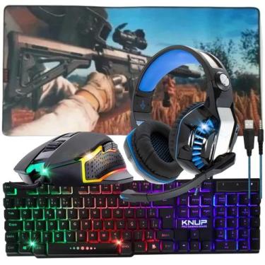 Imagem de Teclado Semi Mecanico Gamer RGB + Mouse 6 Botões Rainbow + Headset Dri