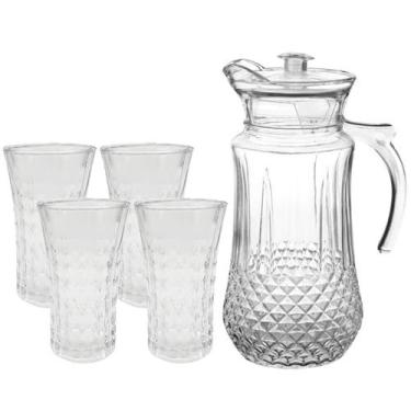 Imagem de Conjunto De Jarra 1,4L Com 4 Copo Diamond 260ml de Vidro Para Água Suc