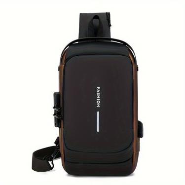 Imagem de Mochila de Peito OEM à Prova D'água em PU para Notebook 8 Polegadas Preto Dourado com T...