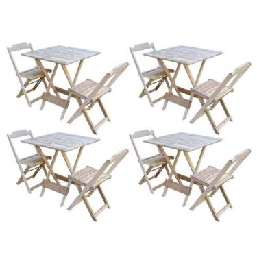 Imagem de Kit 4 Jogos De Mesa Dobravel Com 2 Cadeiras De Madeira 70x70 Ideal Par