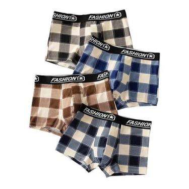 Imagem de Cuecas Boxer Xadrez Masculinas plus Size 4 Peças Verão Sexy Respirável
