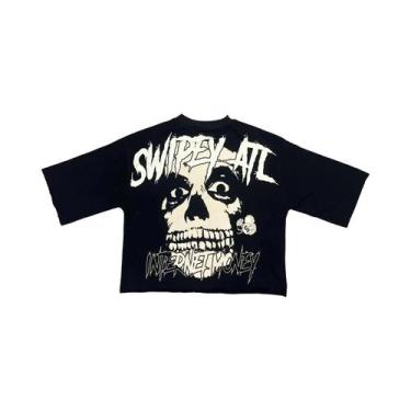 Imagem de Camiseta Masculina Oversized Y2K Retrô Gótica Com Estampa De Caveira E