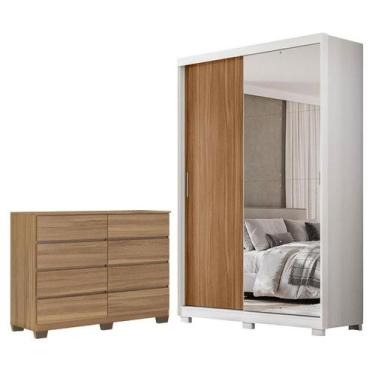 Imagem de Guarda Roupa Casal Riva Branco Amêndola Touch Flex com Espelho e Pés e