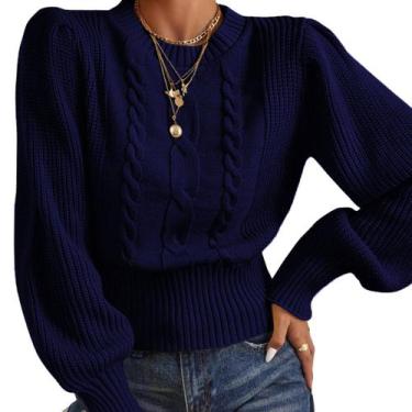 Imagem de Blusa de Frio Tricot Proteção Aquece Moderna Tendencia Top Bufante Que