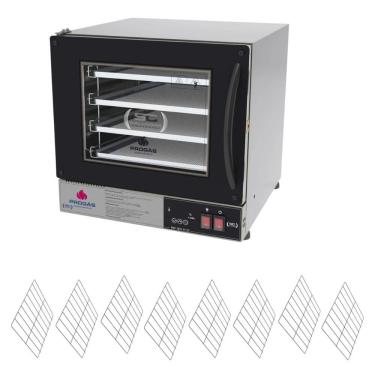 Imagem de Kit Forno Turbo Elétrico Profissional Digital Progás Elétrica PRP-004 Plus Aço Inox com 8 Grades Preto 110V