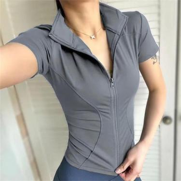 Imagem de Jaqueta Esportiva Feminina Slim Fit Com Zíper E Manga Curta Para Cicli