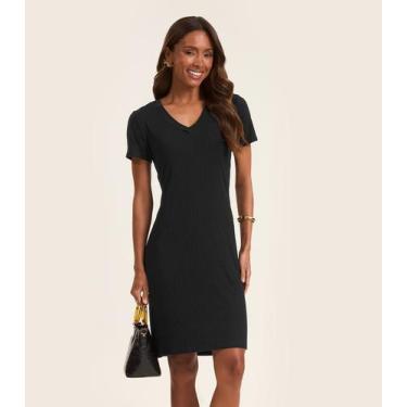 Imagem de Vestido Acinturado Em Ribana Canelada Rovitex Preto, M, Preto