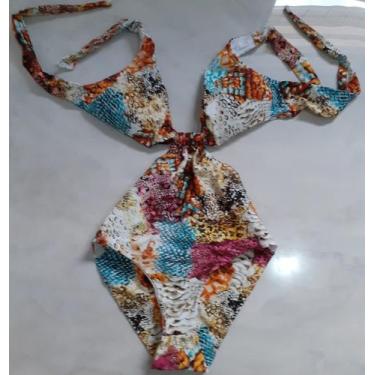 Imagem de Maiô Com Bojo Fio Duplo Frente Única Estampado Feminino  Poliamida for