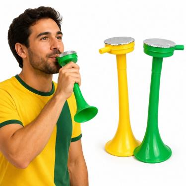Imagem de Corneta de Torcida Brasil em Plástico 20CM Verde e Amarela Copa do Mundo Extra Festas