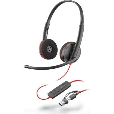 Imagem de Headset Poly Blackwire 3220 Stereo com Conexão USB-C + Adaptador USB-A Preto