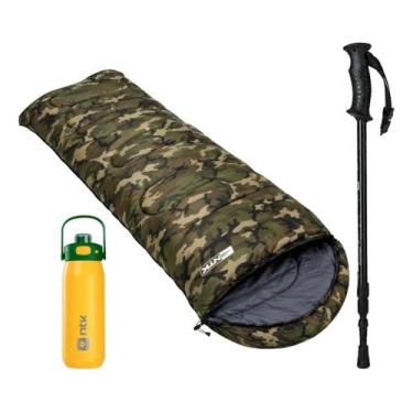 Imagem de Kit Trilha Ntk Saco De Dormir Bastão E Garrafa Térmica Camuflado