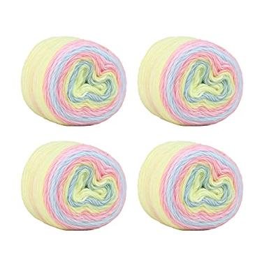 Imagem de SHIKE Fairyland Fio de bolo colorido gradiente, multicolorido, autolistrado, para tricô ou crochê, 4 x 100 g, 60% algodão, 30% acrílico, 10% lã, para cachecóis, xales, chapéus, cobertores (53, 1