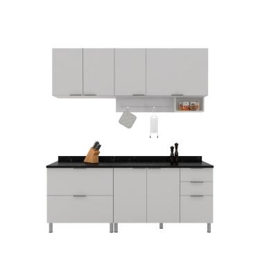 Imagem de Cozinha Compacta Bartira Rubi com 6 Portas, 5 Gavetas e 4 Prateleiras - 200cm de largura - Branco