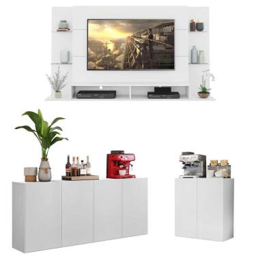 Imagem de Conjunto Sala de Estar Painel TV 60&quot; e 2 Aparadores Olívia Multimóveis Branco