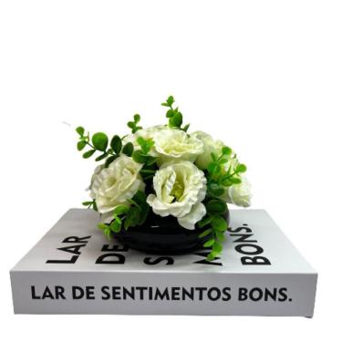 Imagem de Livro de papelão branco moderno + vaso preto de cerâmica