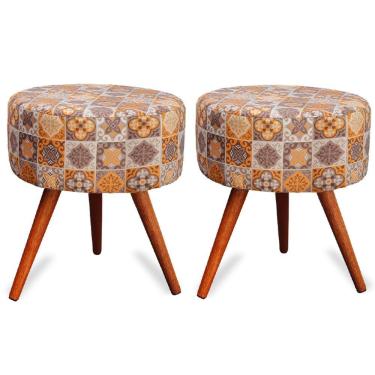 Imagem de Kit 2 Puff Cama Inbox Bagdade Redondo com Pés em Madeira Maciça Tecido Suede