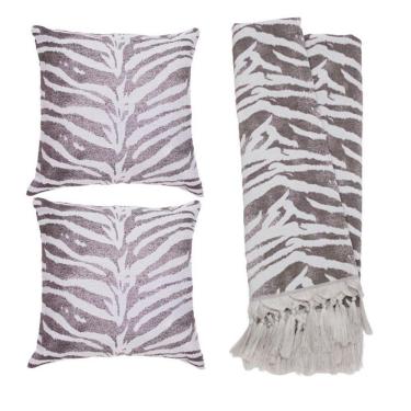 Imagem de Kit Manta Rústica e Capa de Almofada para Sofá Zebra Cinza