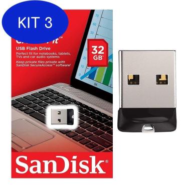 Imagem de Kit 3 Pen Drive Cruzer Fit Sandisk 32 Gb Usb Mini Flash Driver