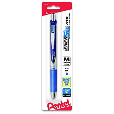 Imagem de Pentel Caneta de tinta de gel, caneta de gel retrátil EnerGel RTX 0,7 mm, ponta de metal, tinta azul, 1 pacote (BL77BPC)