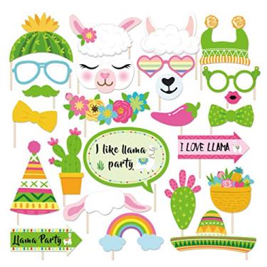 Imagem de Kristin Paradise 25 peças de acessórios para cabine de fotos Llama Cactus, adereços para selfie Alpaca, suprimentos de festa de lamacorn, decorações de cenário de aniversário, primeiro chá de bebê