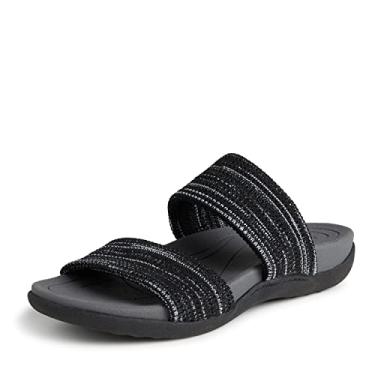 Imagem de Dearfoams Sandália feminina original confortável Blair Slip-On com faixa dupla com suporte de arco, Preto mesclado, 35