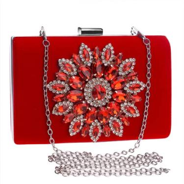 Imagem de Bolsas femininas de strass bolsa de noite bolsas de ombro de corrente clutch bolsa de casamento feminina, Vermelho, M